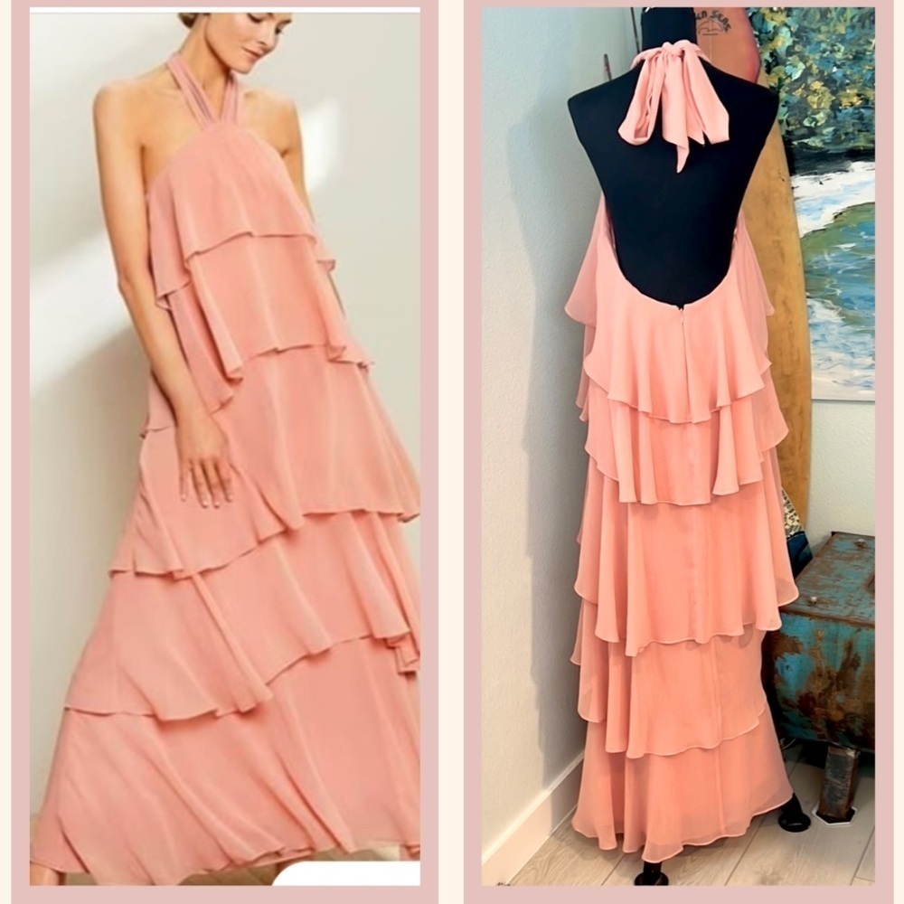 NWT, Antonio Melani,Mariela, Soft Chiffon Tiers Open-Back,Halter Neckline,Size 6 - Picture 2 of 16